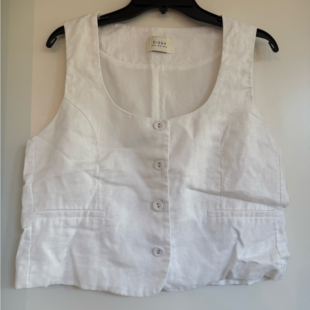 NWOT Dissh Australia button front tank vest in white linen 10